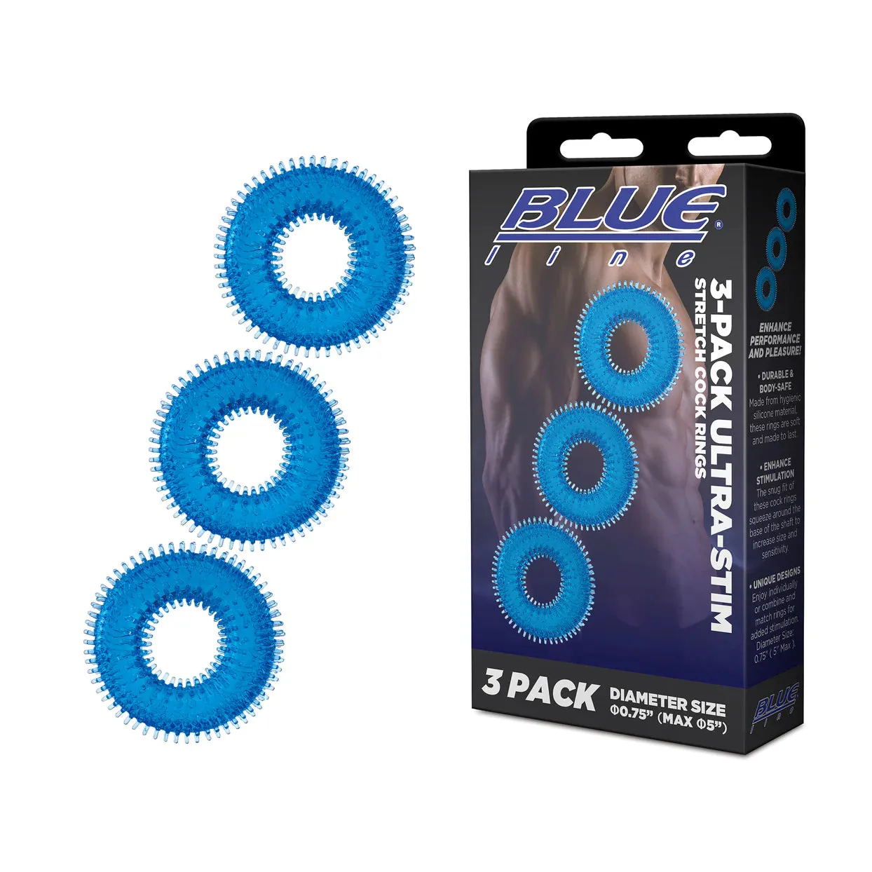 3-Pack Ultra-Stim Stretch Cock Rings by Blue Line