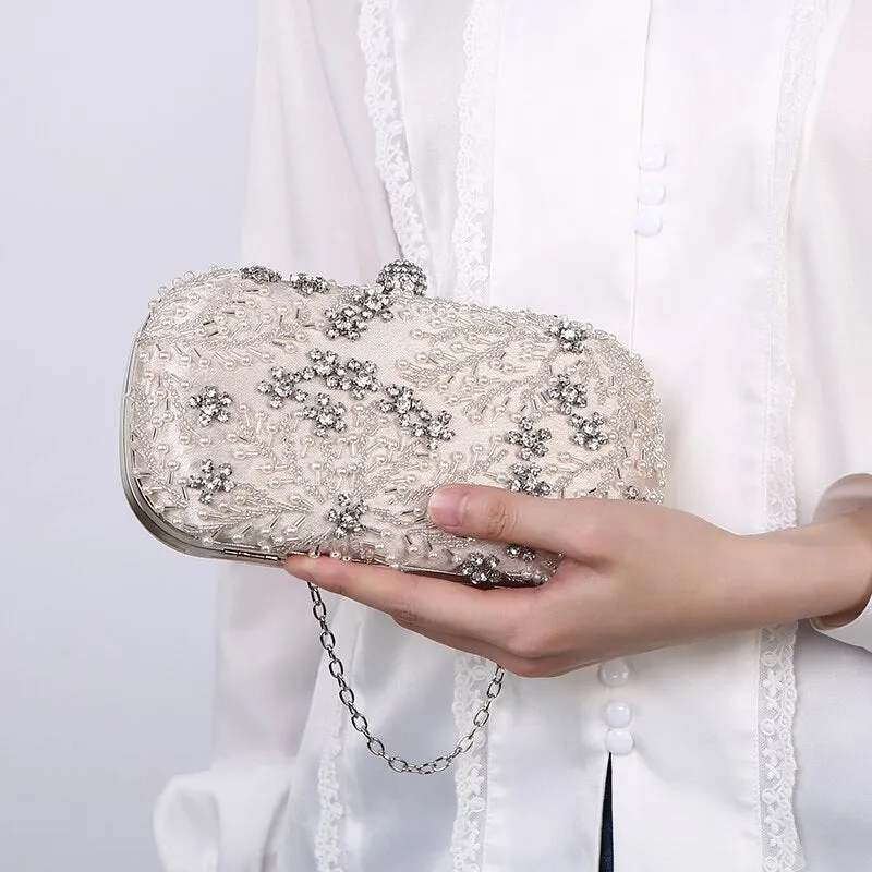 A luxurious handbag embroidered with crystals and pearls