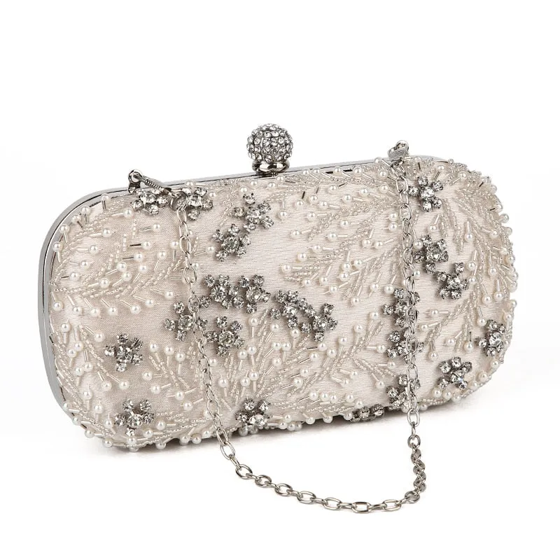 A luxurious handbag embroidered with crystals and pearls