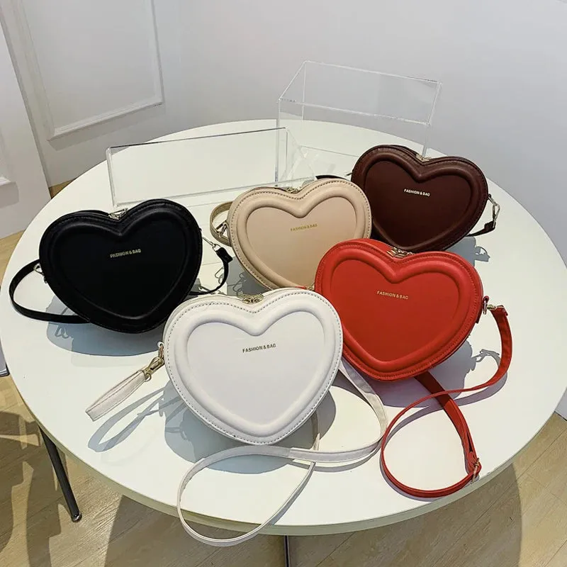 Amozae-Hot Sale Heart Shape Crossbody Bags For Women Solid Pu Leather Shoulder Bags Fashion Handbags