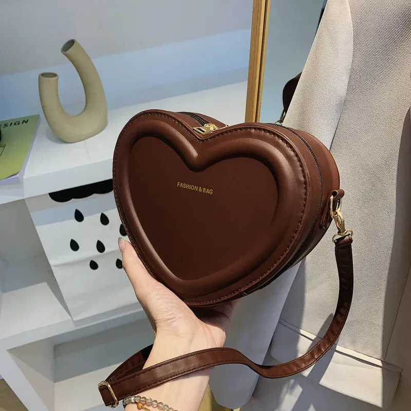 Amozae-Hot Sale Heart Shape Crossbody Bags For Women Solid Pu Leather Shoulder Bags Fashion Handbags