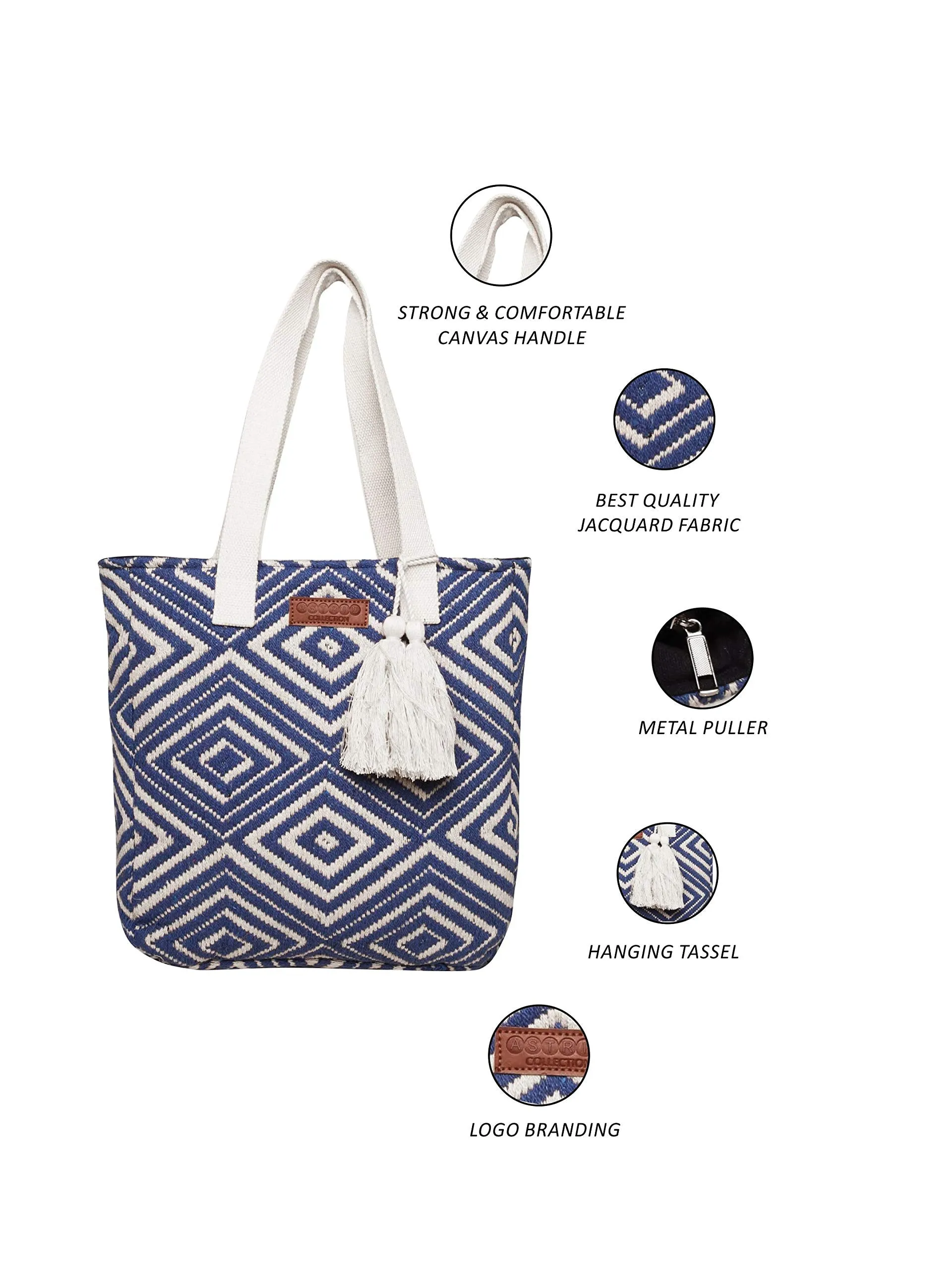 ASTRID Blue Diamond Textured Cotton Tote Bag