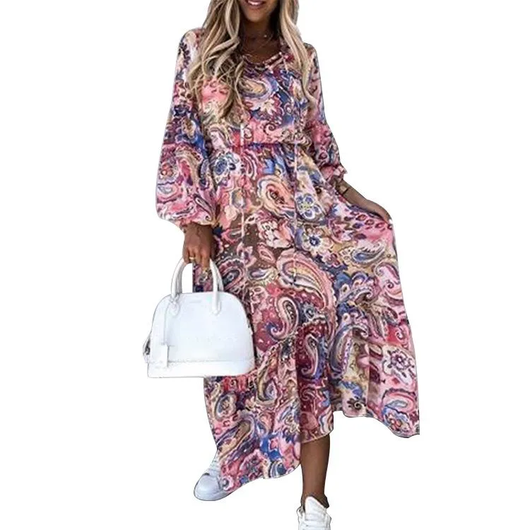 Autumn Lantern Long Sleeve Floral Print Dress Women