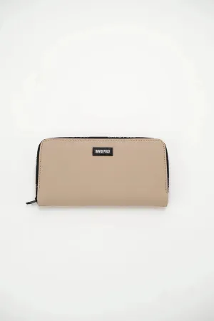 Beige long Wallet With Zipper To Close