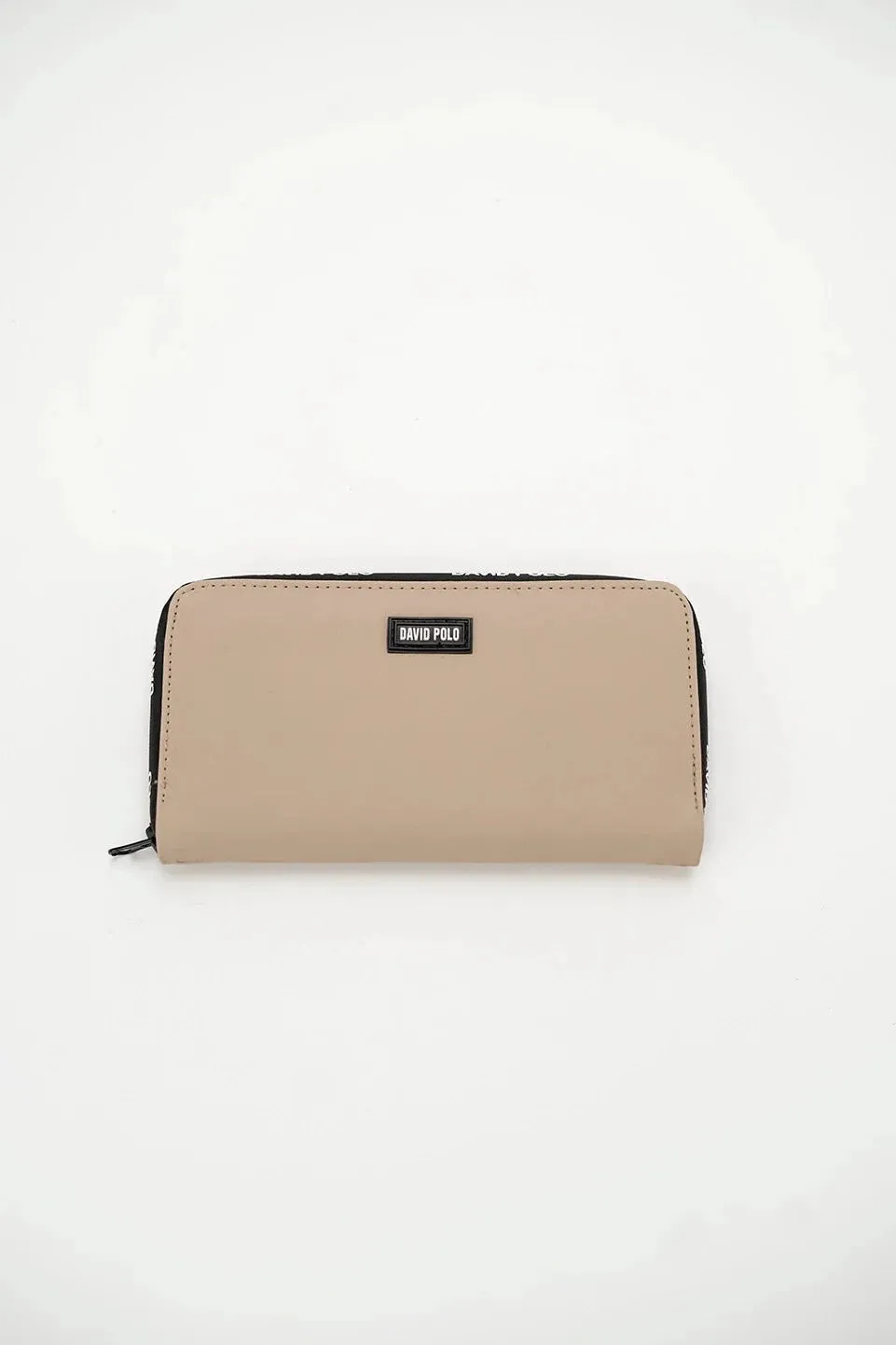 Beige long Wallet With Zipper To Close