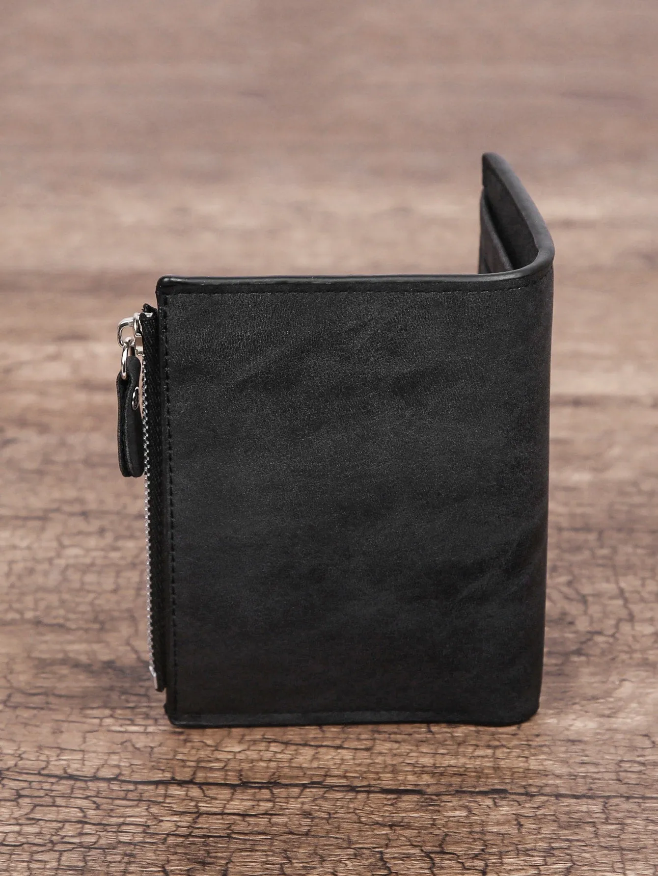 Black Simple Short Wallet With Multiple Card Slots And Side Zipper