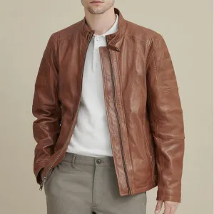 Buy Best Stylish Fashion Men Brown Biker Leather Moto Jacket For Sale