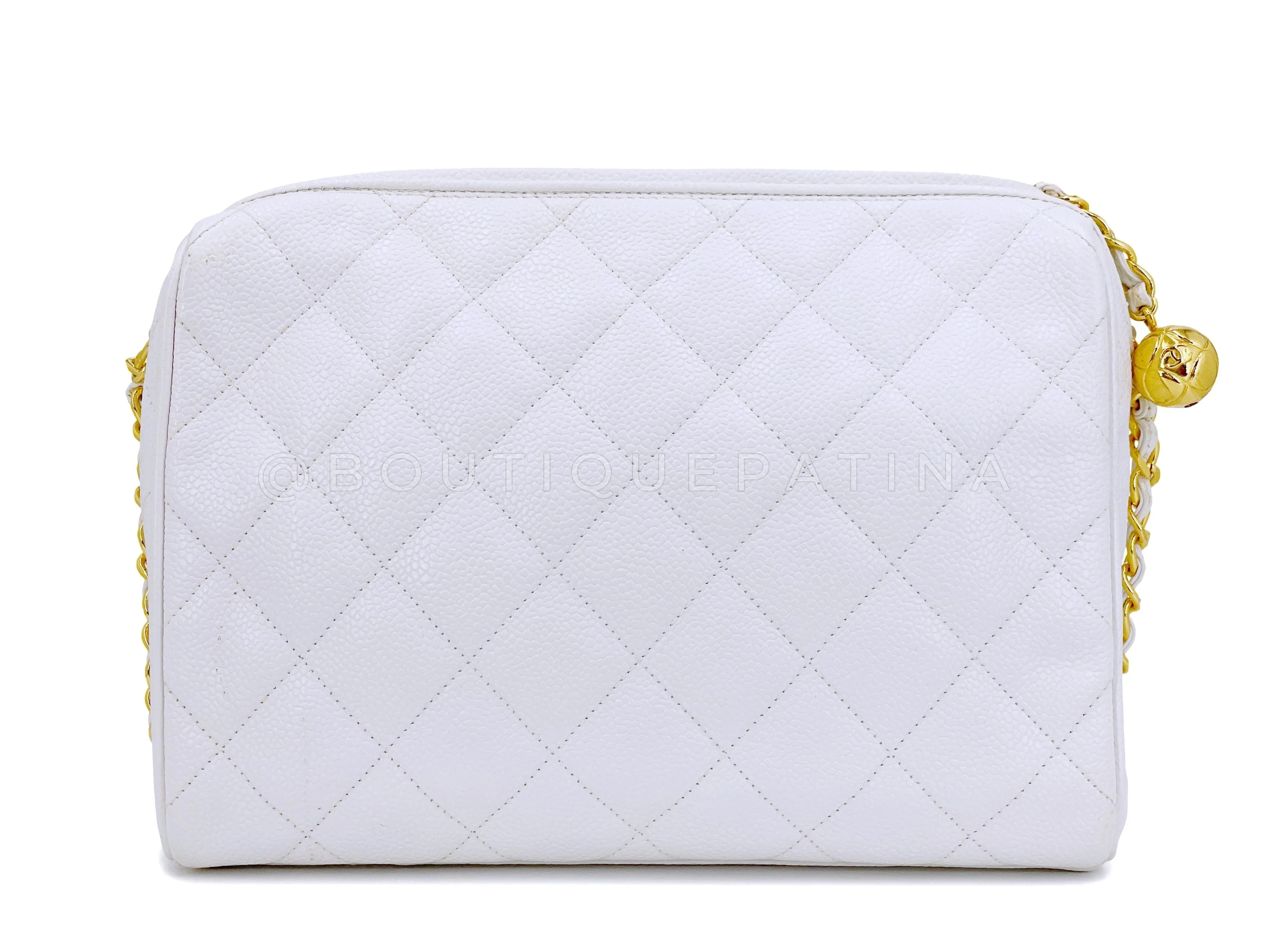 Chanel 1994 Vintage White Caviar Camera Case Bag 24k GHW