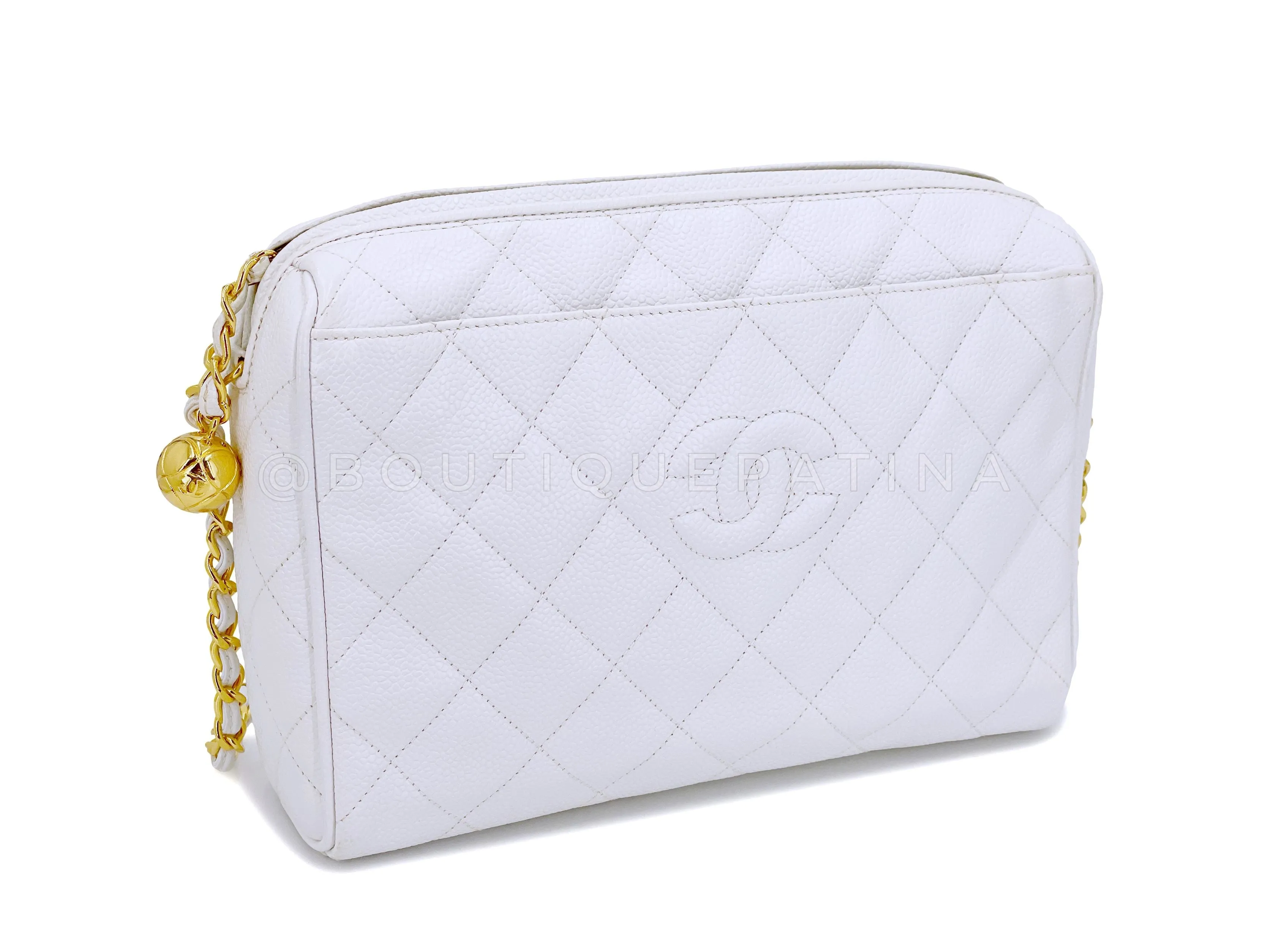 Chanel 1994 Vintage White Caviar Camera Case Bag 24k GHW