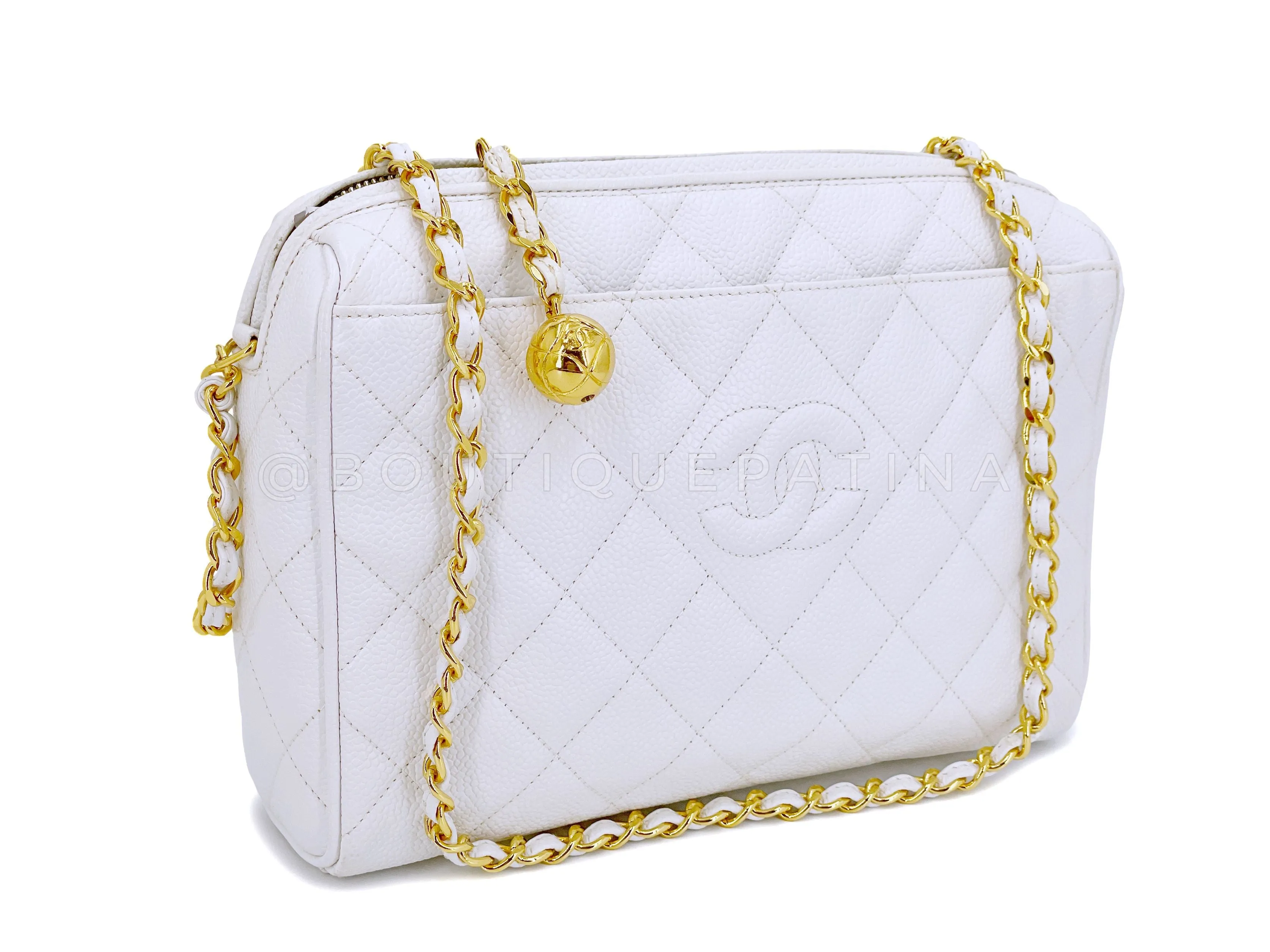 Chanel 1994 Vintage White Caviar Camera Case Bag 24k GHW