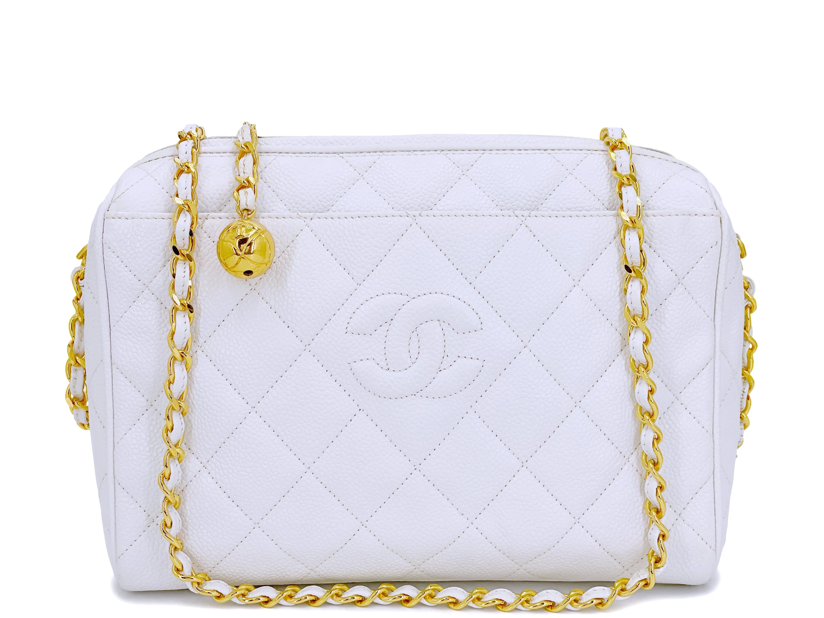 Chanel 1994 Vintage White Caviar Camera Case Bag 24k GHW