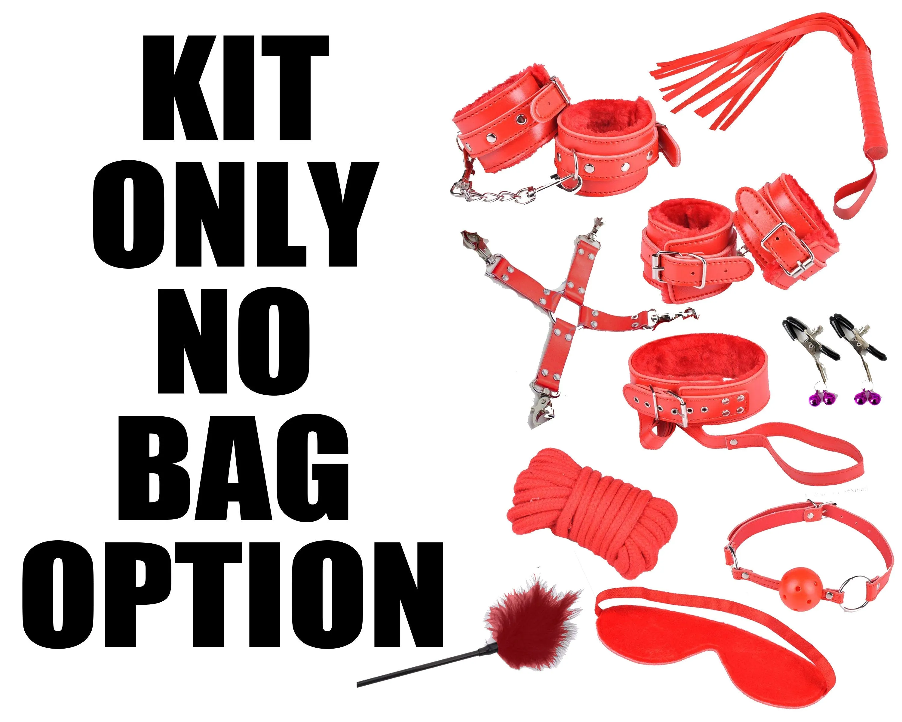 Daddy's Toy Bag Beginners Red Bondage Kit Daddy Master DDLG BDSM CGLG Submissive Dominant Rope Cuffs Leash Whip Nipple Clamps