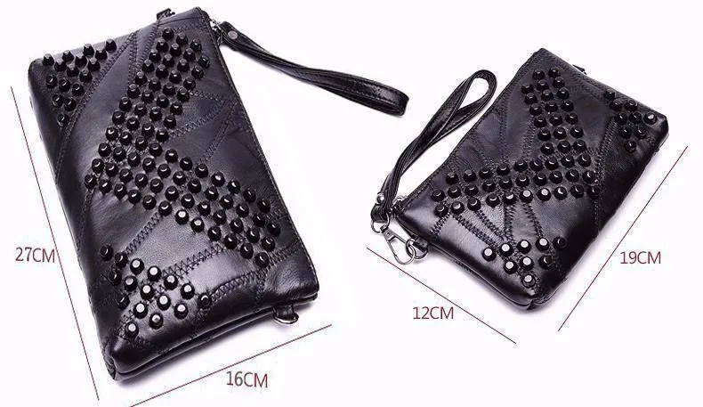 Diamond Genuine Leather Bag Rivet Crossbody Messenger Bag