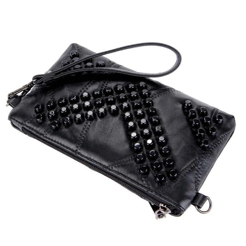 Diamond Genuine Leather Bag Rivet Crossbody Messenger Bag