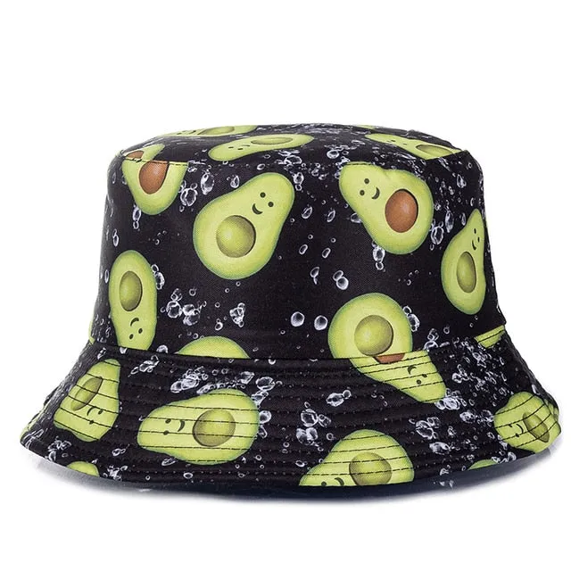 Double-sided Wear Fruit Printing Women Cap Outdoor Sun Hat Bucket Hat