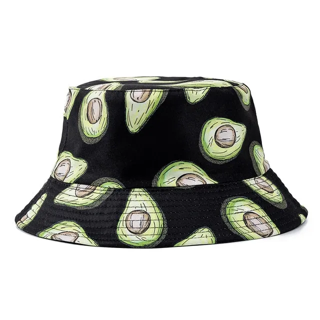 Double-sided Wear Fruit Printing Women Cap Outdoor Sun Hat Bucket Hat