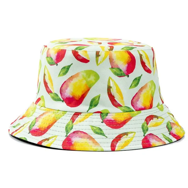 Double-sided Wear Fruit Printing Women Cap Outdoor Sun Hat Bucket Hat