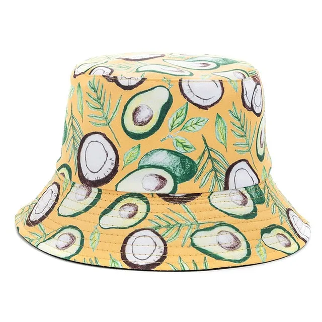 Double-sided Wear Fruit Printing Women Cap Outdoor Sun Hat Bucket Hat