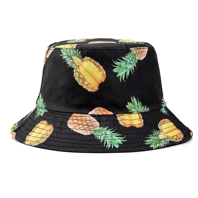 Double-sided Wear Fruit Printing Women Cap Outdoor Sun Hat Bucket Hat