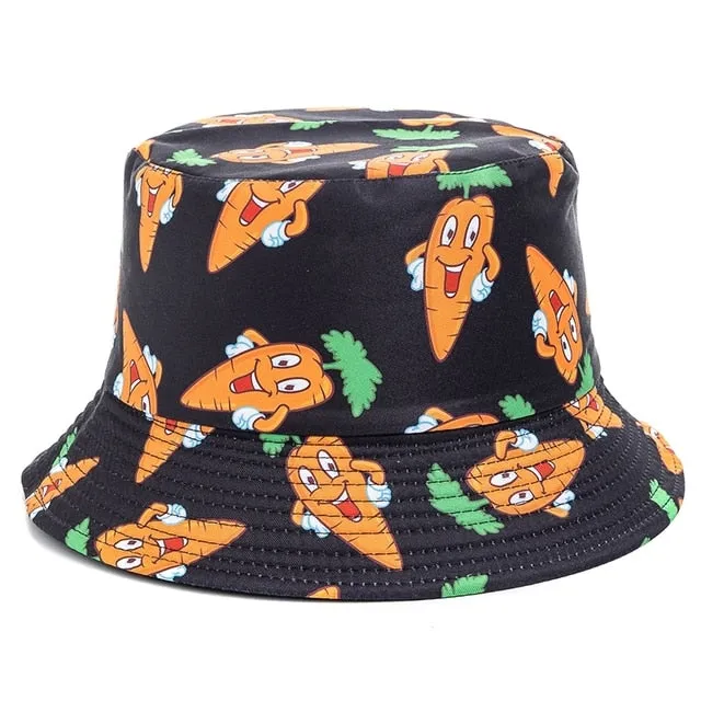 Double-sided Wear Fruit Printing Women Cap Outdoor Sun Hat Bucket Hat