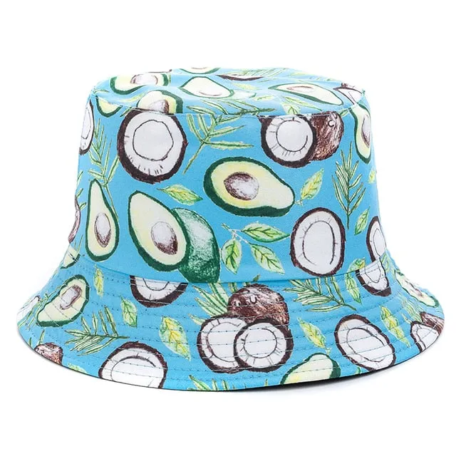 Double-sided Wear Fruit Printing Women Cap Outdoor Sun Hat Bucket Hat