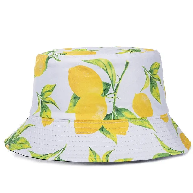 Double-sided Wear Fruit Printing Women Cap Outdoor Sun Hat Bucket Hat