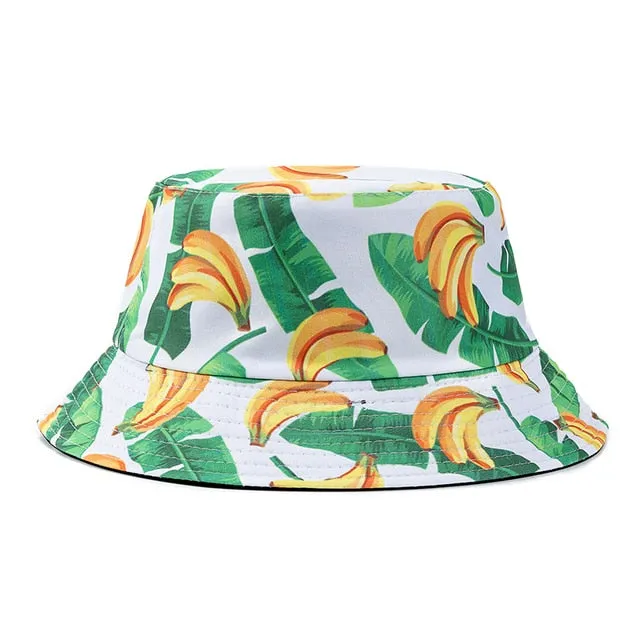 Double-sided Wear Fruit Printing Women Cap Outdoor Sun Hat Bucket Hat