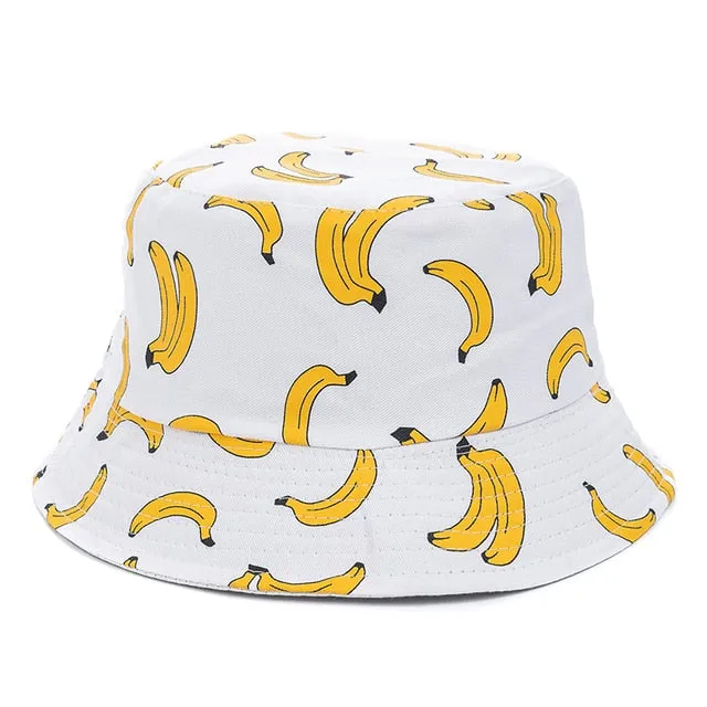 Double-sided Wear Fruit Printing Women Cap Outdoor Sun Hat Bucket Hat