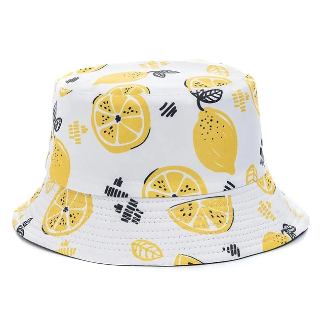 Double-sided Wear Fruit Printing Women Cap Outdoor Sun Hat Bucket Hat