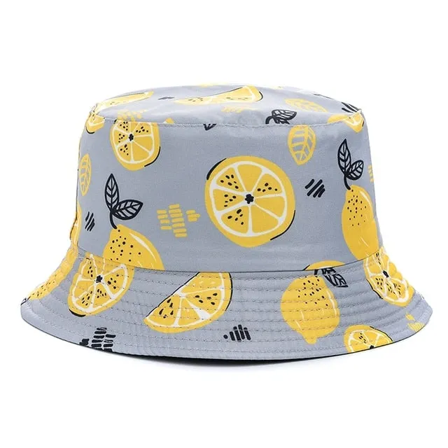 Double-sided Wear Fruit Printing Women Cap Outdoor Sun Hat Bucket Hat