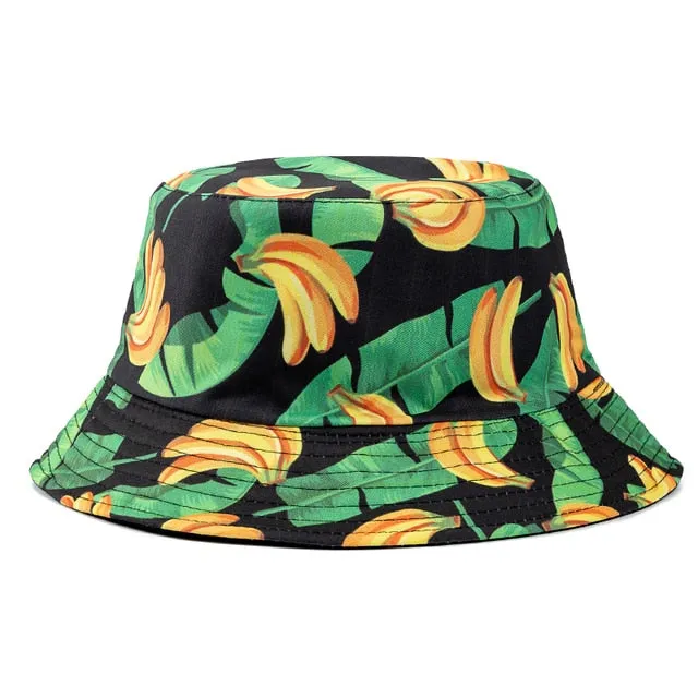 Double-sided Wear Fruit Printing Women Cap Outdoor Sun Hat Bucket Hat