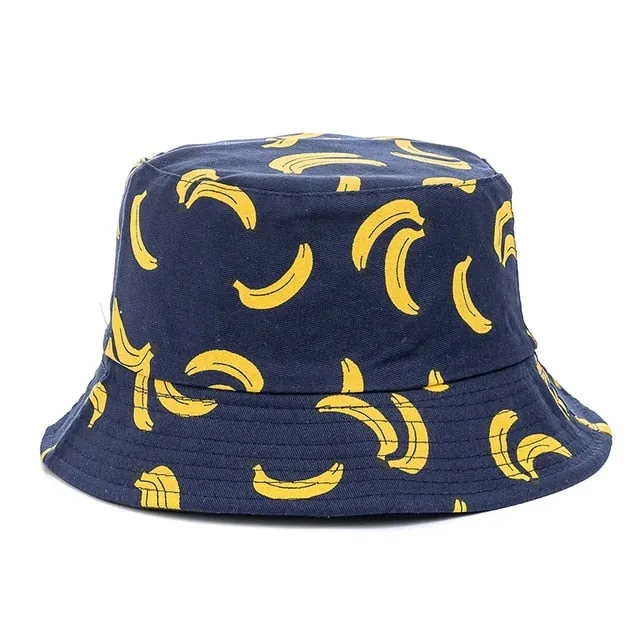 Double-sided Wear Fruit Printing Women Cap Outdoor Sun Hat Bucket Hat