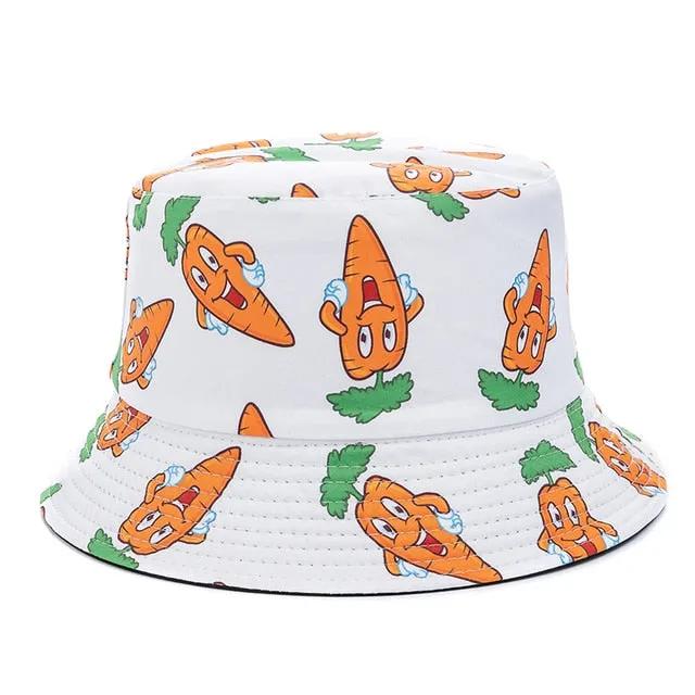 Double-sided Wear Fruit Printing Women Cap Outdoor Sun Hat Bucket Hat