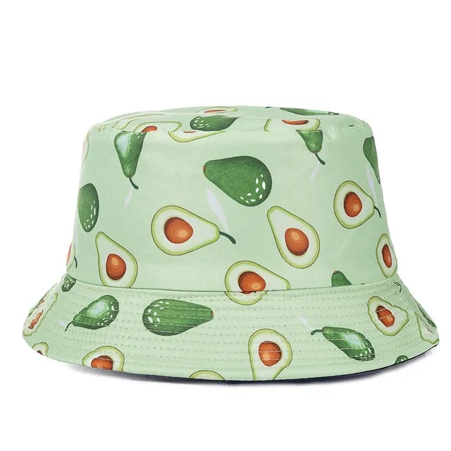 Double-sided Wear Fruit Printing Women Cap Outdoor Sun Hat Bucket Hat