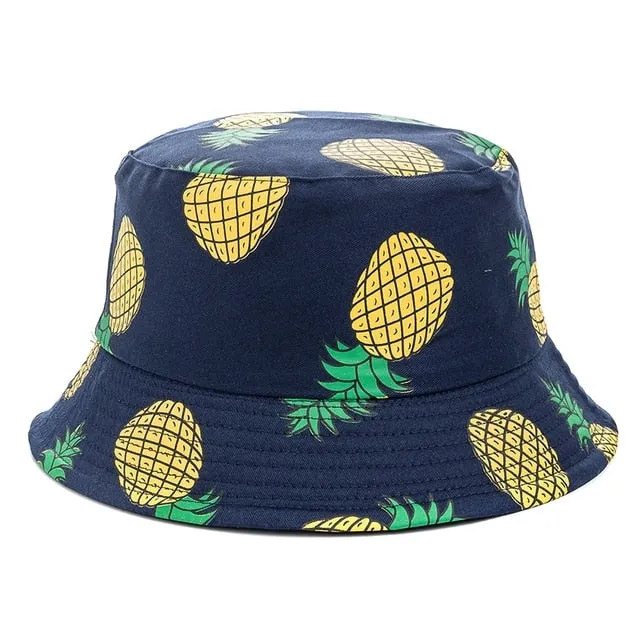 Double-sided Wear Fruit Printing Women Cap Outdoor Sun Hat Bucket Hat