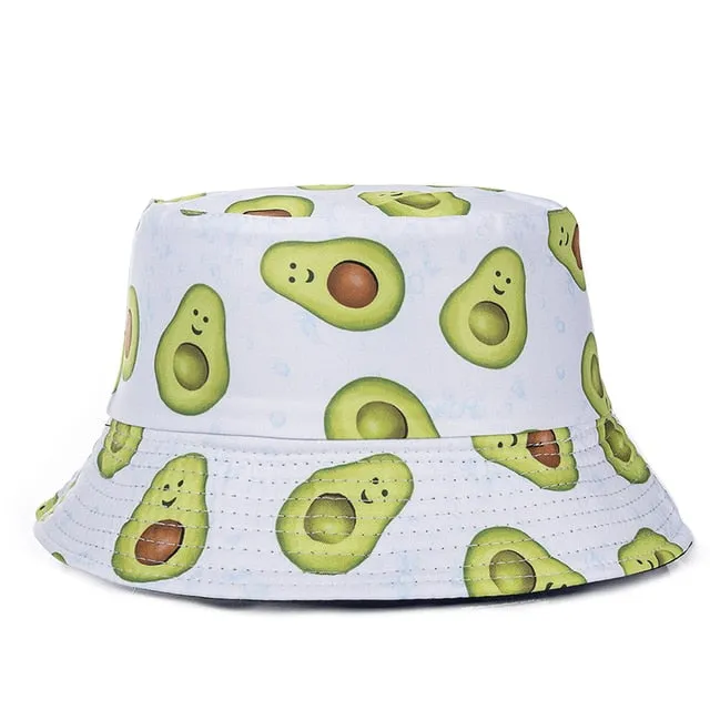 Double-sided Wear Fruit Printing Women Cap Outdoor Sun Hat Bucket Hat