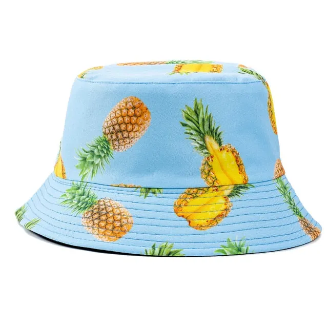 Double-sided Wear Fruit Printing Women Cap Outdoor Sun Hat Bucket Hat