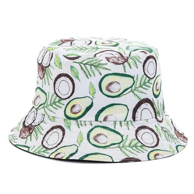 Double-sided Wear Fruit Printing Women Cap Outdoor Sun Hat Bucket Hat