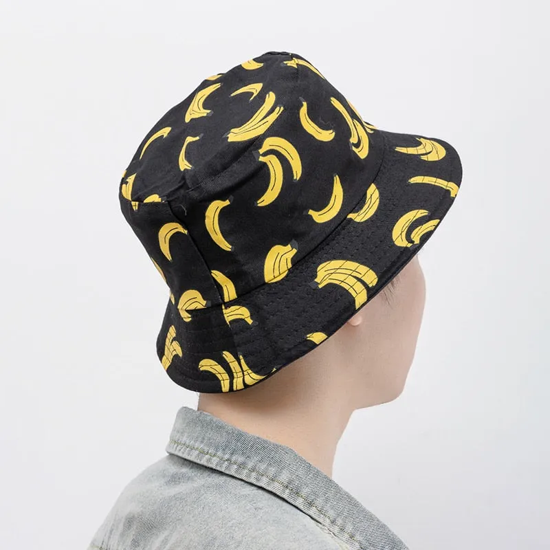 Double-sided Wear Fruit Printing Women Cap Outdoor Sun Hat Bucket Hat