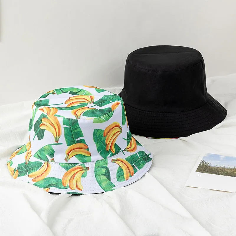 Double-sided Wear Fruit Printing Women Cap Outdoor Sun Hat Bucket Hat