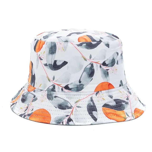 Double-sided Wear Fruit Printing Women Cap Outdoor Sun Hat Bucket Hat