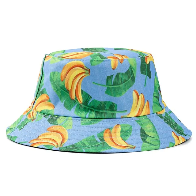 Double-sided Wear Fruit Printing Women Cap Outdoor Sun Hat Bucket Hat