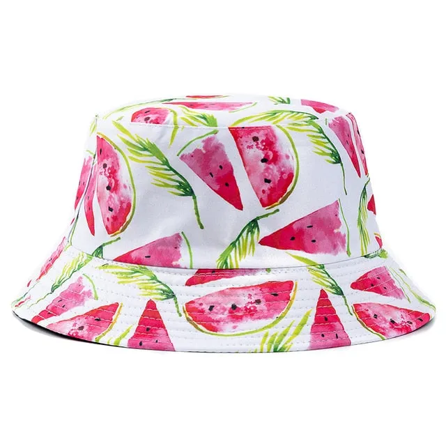 Double-sided Wear Fruit Printing Women Cap Outdoor Sun Hat Bucket Hat