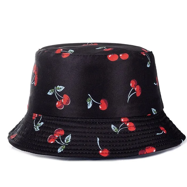 Double-sided Wear Fruit Printing Women Cap Outdoor Sun Hat Bucket Hat