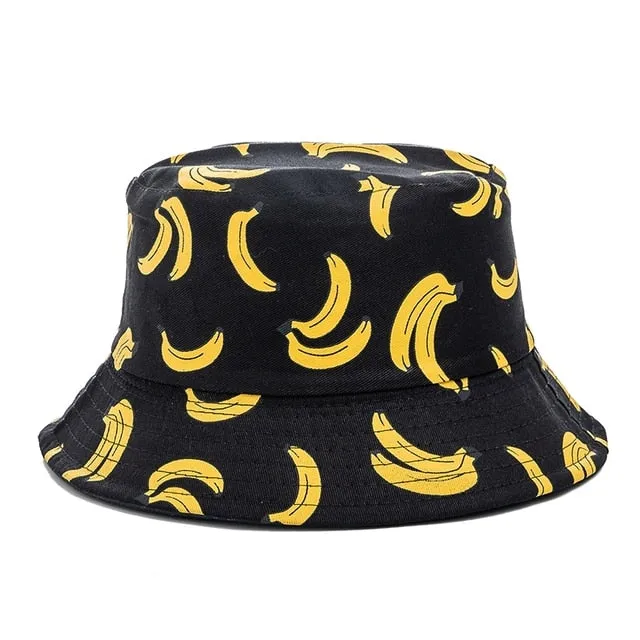 Double-sided Wear Fruit Printing Women Cap Outdoor Sun Hat Bucket Hat