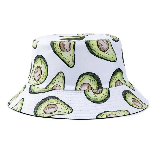 Double-sided Wear Fruit Printing Women Cap Outdoor Sun Hat Bucket Hat