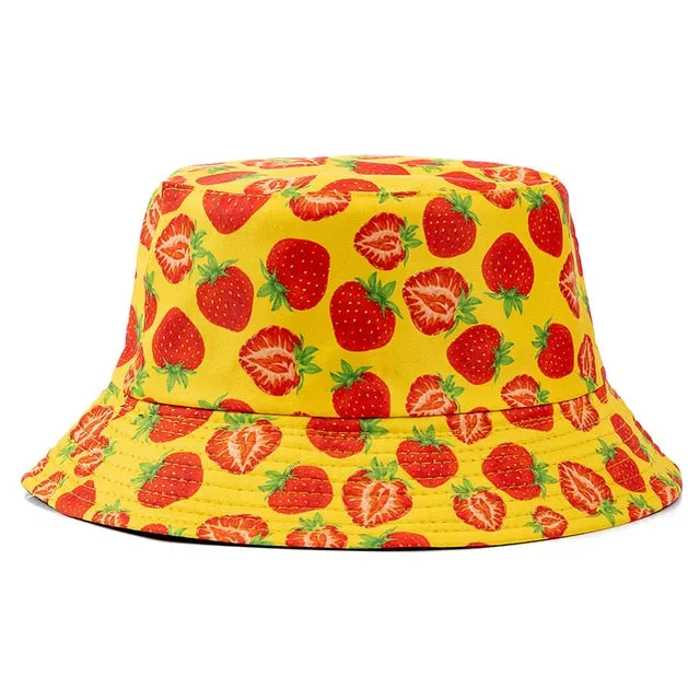 Double-sided Wear Fruit Printing Women Cap Outdoor Sun Hat Bucket Hat