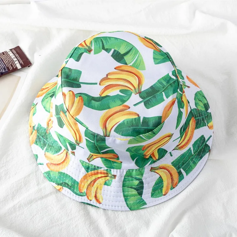 Double-sided Wear Fruit Printing Women Cap Outdoor Sun Hat Bucket Hat