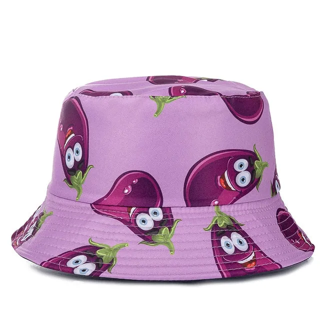 Double-sided Wear Fruit Printing Women Cap Outdoor Sun Hat Bucket Hat