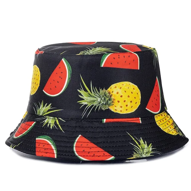 Double-sided Wear Fruit Printing Women Cap Outdoor Sun Hat Bucket Hat